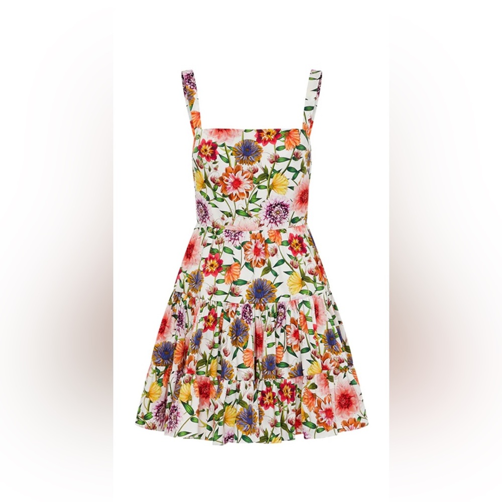 Borgo De Nor Floral Mini Dress in White with Multicolor Blooms